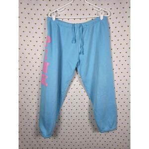 Victorias Secret PINK VINTAGE COTTON Blue Logo Sweats Joggers Sweatpants Y2k MED